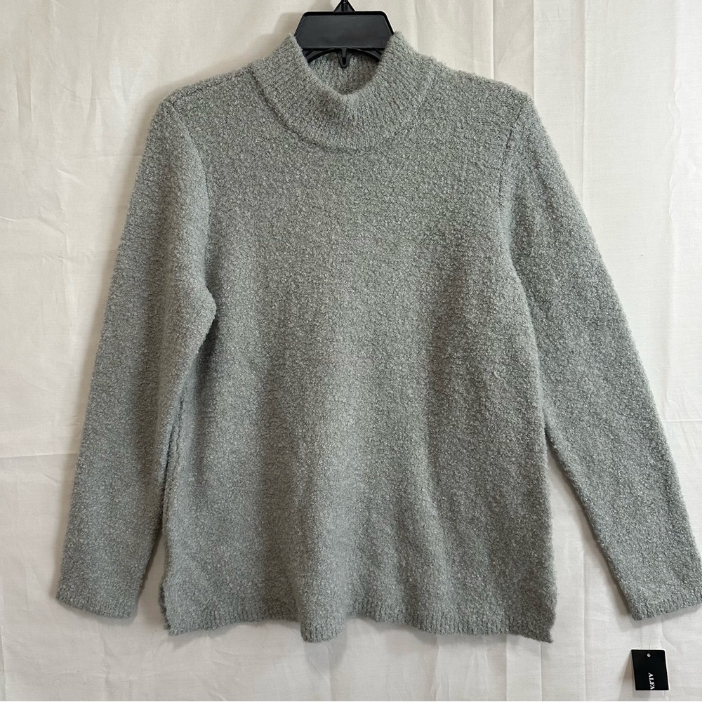 Alfani Womens Mock Neck Fuzzy Pullover Sweater Grey Small